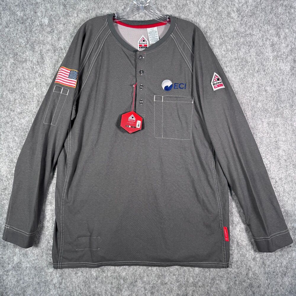 Bulwark FR IQ Series Henley T Shirt Mens L Gray Flame Resistant Workwear NWT - Picture 3 of 14